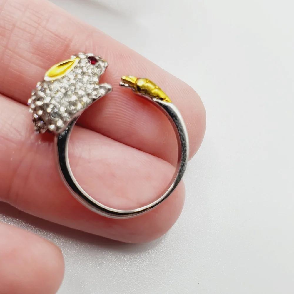 Rabbit bunny crystal ring adjustable sz 7 8 9 new Easter spring carrot 925 - Picture 10 of 12